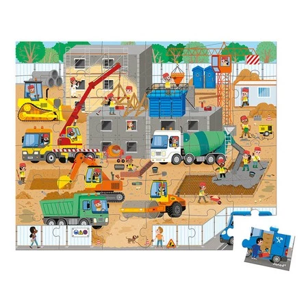 Janod Puzzle w walizce Plac budowy 36 elementów 4+ Made in France