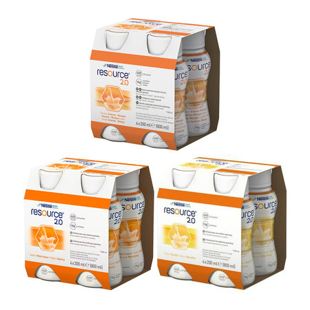Zestaw: 1x RESOURCE 2.0 ananas mango 4 x 200ml, 1x RESOURCE 2.0 smak 4 x 200ml i 1x RESOURCE 2.0 morela 4 x 200ml