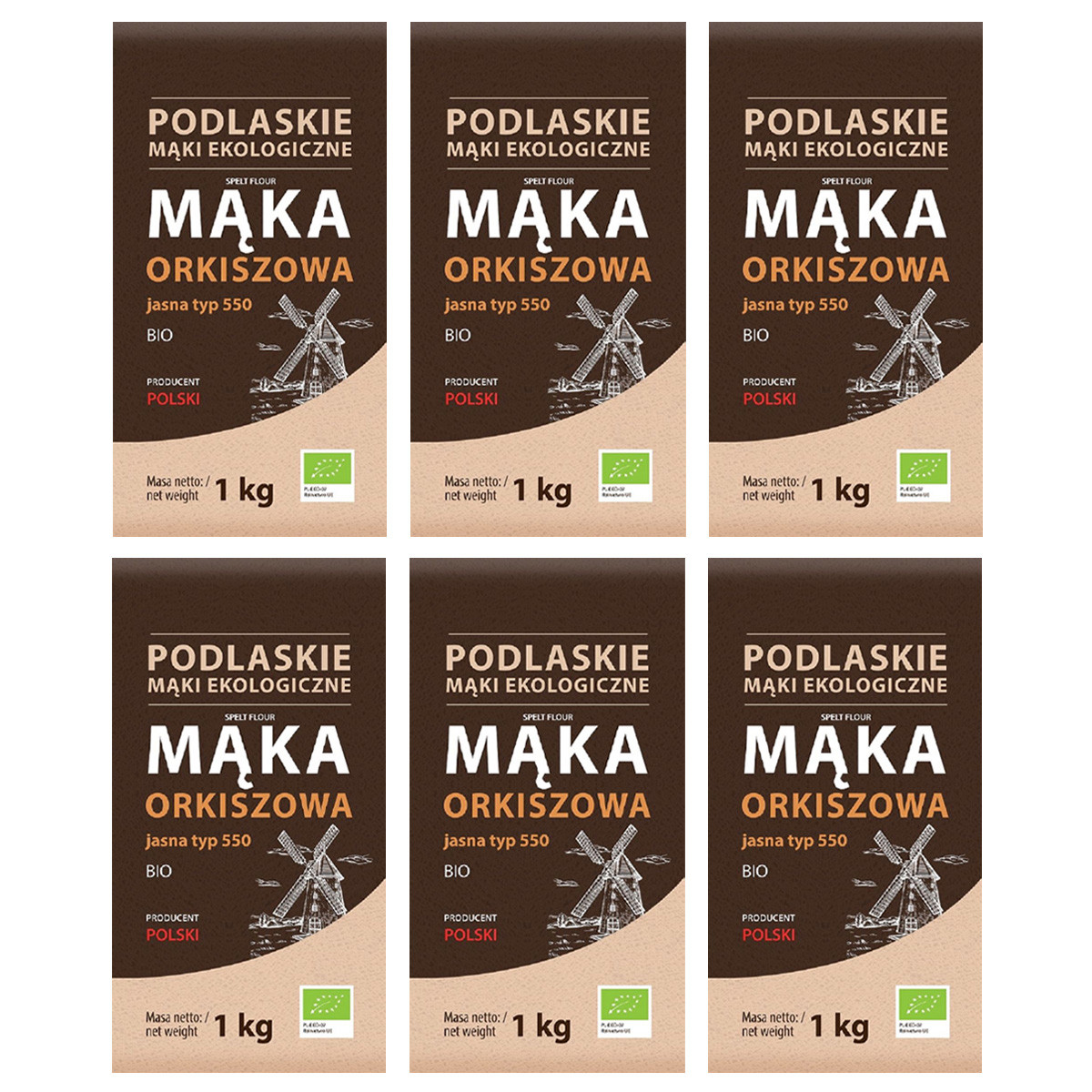 Zestaw 6x BioLife − Mąka orkiszowa jasna typ 550 BIO − 1 kg - Nabea.pl
