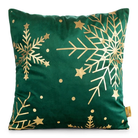 świąteczna poszewka welwetowa z ozdobnym nadrukiem foliowym szerokość: 45 cm, długość: 45 cm, kolor: ciemnozielony