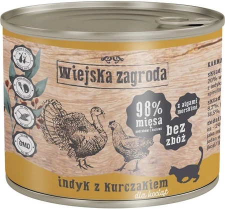 Wiejska Zagroda Indyk z kurczakiem dla kociąt - mokra karma dla kota - 200g