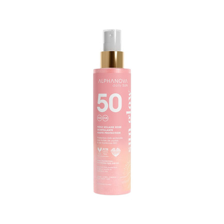 Alphanova Daily Sun, Rozświetlający Olejek Przeciwsłoneczny z perłowymi drobinkami SPF50, 125 ml