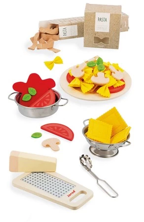 Janod Filcowy zestaw makaronów i akcesoria do przyrządzania włoskiej pasty 3+
