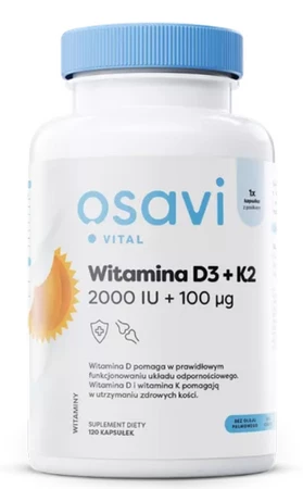 OSAVI Witamina D3 + K2, 2000 IU + 100 mcg (120 kaps.)