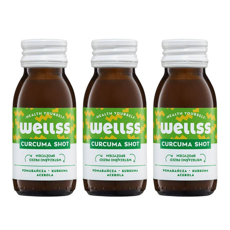 Zestaw: 3x Wellss Shot Kurkuma. Pomarańcza, kurkuma i acerola 60 ml
