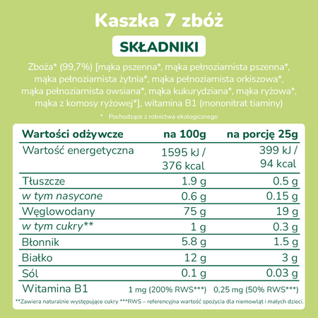 Smileat, Bio Kaszka dla niemowląt 7 zbóż 6m+, 200g