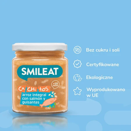 Smileat, BIO Słoiczek z groszkiem i łososiem, małe kawałki 10m+, 230g