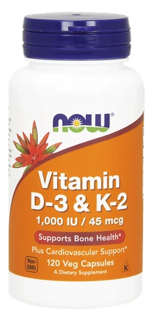 Now Foods - Witamina D3 1000 IU + K2 MK4 45 mcg  120 kapsułek