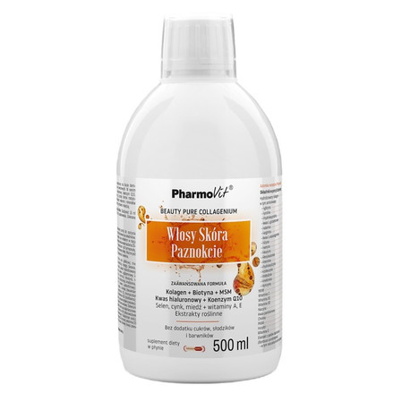 PharmoVit skóra, włosy, paznokcie kolagen biotyna MSM koenzym Q10 - 500 ml