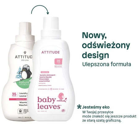 Attitude BABY LEAVES™, Bezzapachowy płyn do prania ubranek dziecięcych, 1050 ml