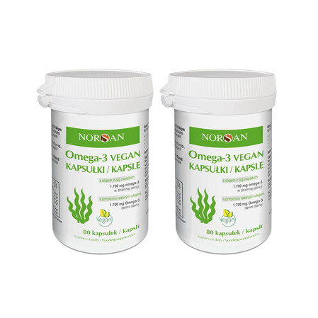 Zestaw 2x Norsan Omega-3 roślinny olej z Alg 80 vege kaps.