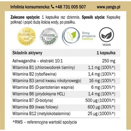 Yango − Ashwagandha z witaminami grupy B − 90 kaps.