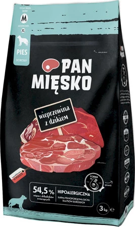 PAN MIĘSKO Wieprzowina z Dzikiem dla psa M 3kg