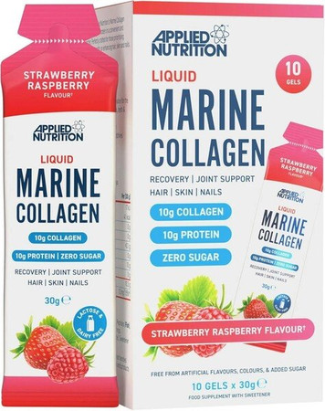 Applied Nutrition Liquid Marine Collagen Płynny Kolagen Morski 10 x 30g smak malina truskawka
