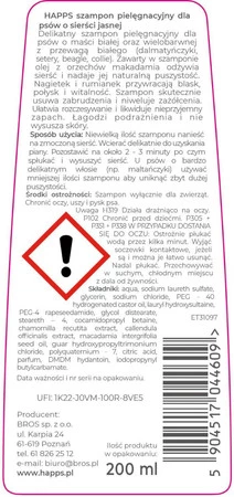 HAPPS Szampon pielęgnacyjny dla psów o jasnej sierści 200ml