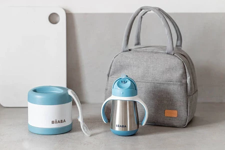 BEABA Bidon niekapek ze słomką termiczny 250 ml Windy Blue