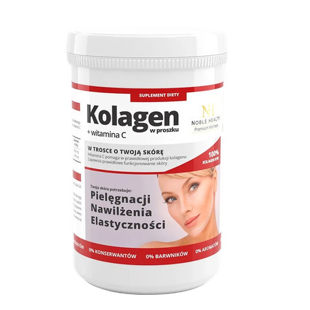 Noble Health Kolagen typu: I, II i III z Witaminą C na wsparcie pięknej skóry 100 g