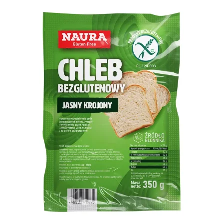 Naura − Chleb bezglutenowy jasny krojony − 350 g KRÓTKA DATA 2026-07-29