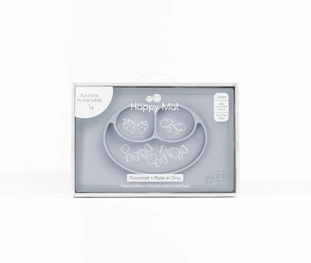 EZPZ Silikonowy talerzyk z podkładką 2w1 Happy Mat pastelowa szarość