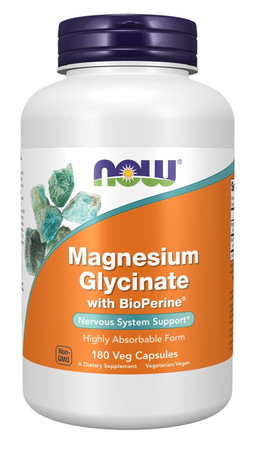 NOW FOODS Magnesium Glycinate with BioPerine - Glicynian Magnezu z Bioperyną 180 kaps.