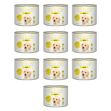 Zestaw 10x DOG'S LOVE Junior Geflügel - drób z cukinią i jabłkami dla szczeniąt (200g)