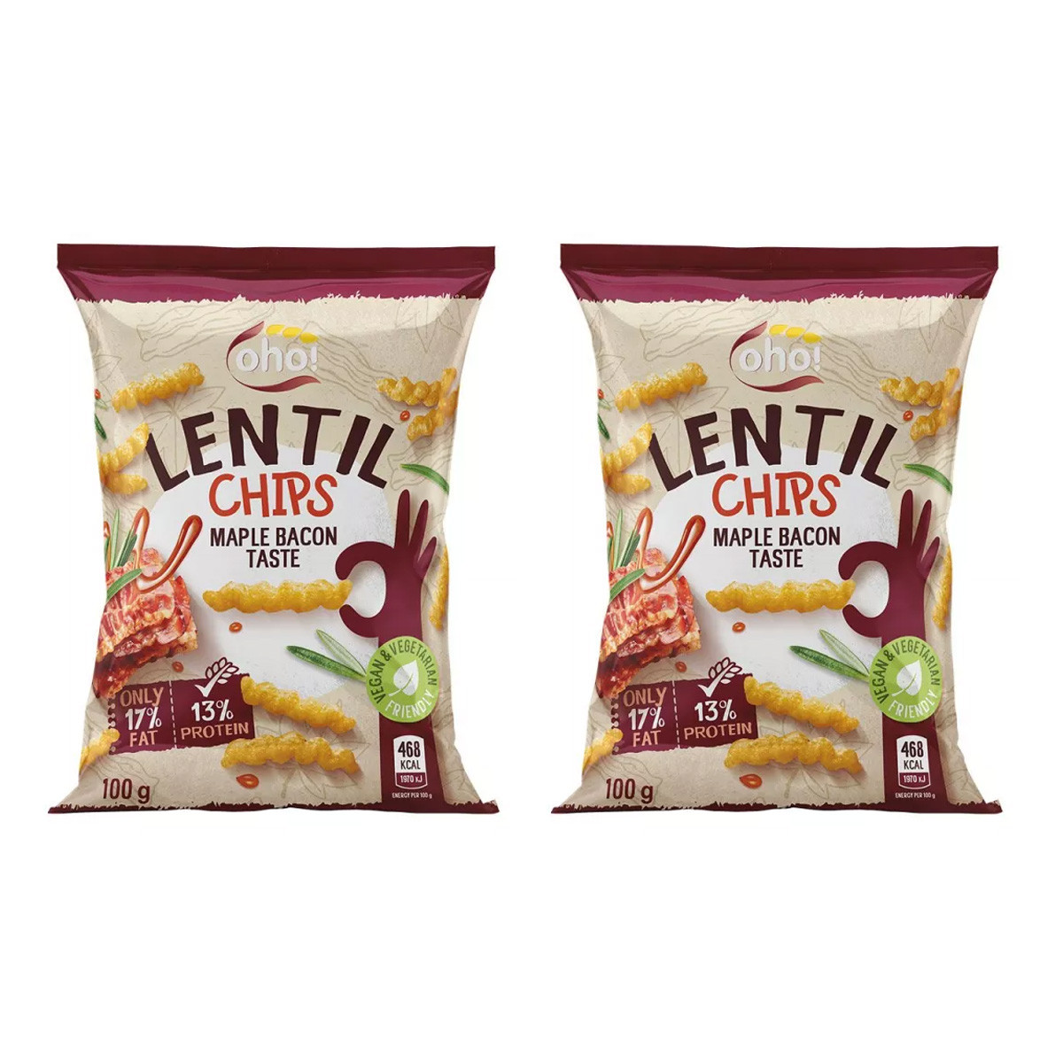 Zestaw 2x Chipsy z czerwonej soczewicy o smaku bekonu 100 g - Nabea.pl