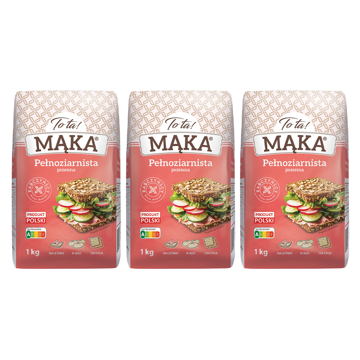 Zestaw 3x ToTa! Mąka pszenna pełnoziarnista 1 kg - Nabea.pl
