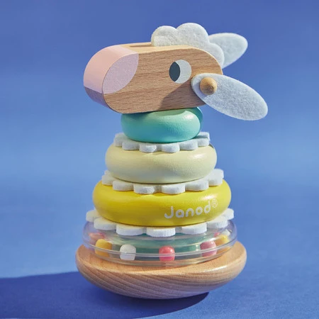 Janod Układanka piramida wieża wańka-wstańka drewniana Owieczka Zigolos 12m+