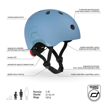 SCOOTANDRIDE Kask S-M dla dzieci 3+ Steel