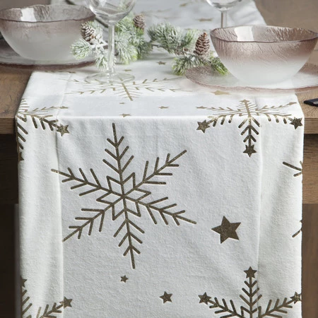 Bieżnik świąteczny na stół rozm.: 40 x140 cm, kolor biały welwetowy zdobiony