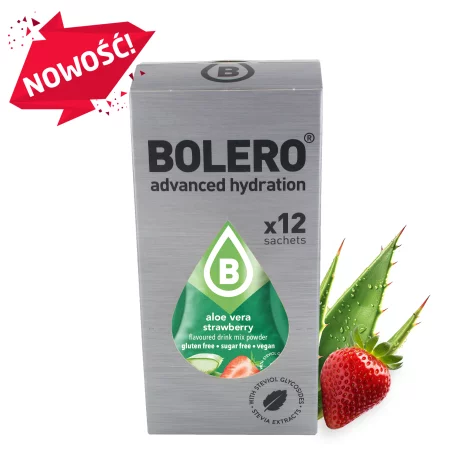 Zestaw Bolero Aloes z Truskawką ze stewią 12 szt. x 3g napój w proszku bez cukru