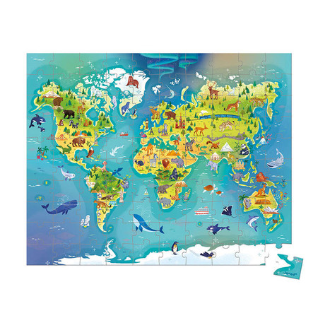 Janod Puzzle w walizce Mapa świata 100 elementów 6+ Made in France