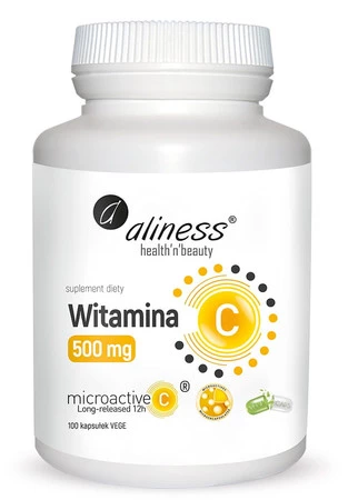 Aliness Witamina C 500 mg, micoractive 12h x 100 kaps. Vege