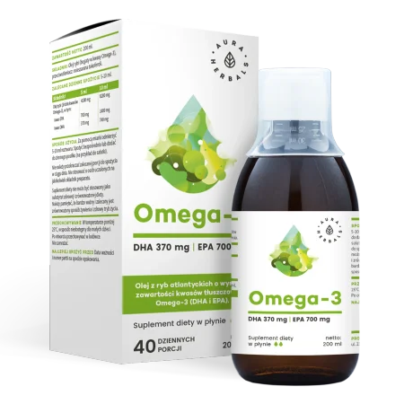 Aura Herbals Omega-3 kwasy tłuszczowe DHA 370 mg i EPA 700 mg w płynie 200 ml