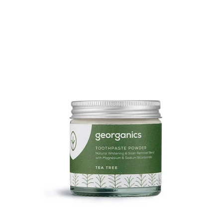 Georganics, Mineralny proszek do mycia zębów, z naturalnym składem, do codziennej pielęgnacji, smak drzewa herbacianego, 60 ml
