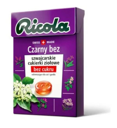 Ricola szwajcarskie cukierki ziołowe czarny bez, bez cukru 27,5 g