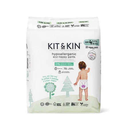 Kit & Kin, Pieluchomajtki Nappy Pants 4 (9-15 kg), Hipcio/Lampart, 22 szt.