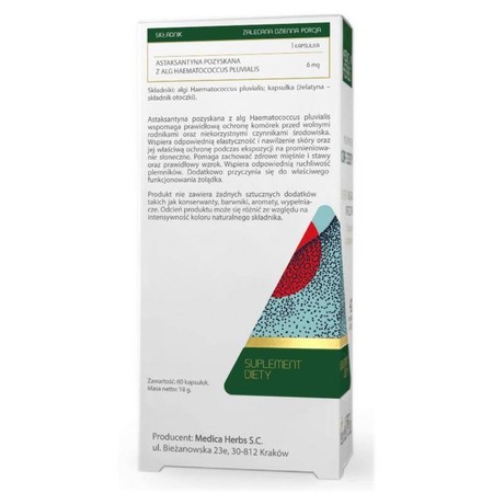Medica Herbs ASTAKSANTYNA 6mg naturalna ochrona komórek i wsparcie dla skóry 60 kaps.