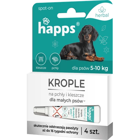 HAPPS Herbal - krople na pchły i kleszcze dla małych psów 5 - 10kg