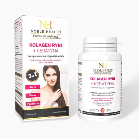 Noble Health Kolagen rybi + keratyną 60 kaps.