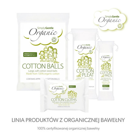 Simply Gentle, Waciki kosmetyczne w płatkach, 100% bawełna organiczna, 100 szt.