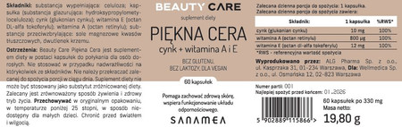 Sanamea Beauty Care Piękna Cera cynk + witamina A i E 60 kaps.