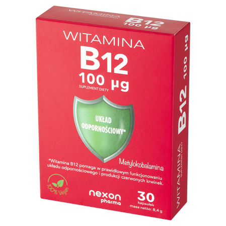 Nexon Witamina B12 100μg wspiera prawidłowe funkcjonowanie organizmu 30 kaps. KRÓTKA DATA 2026-10-31
