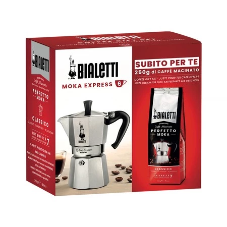 Zestaw Bialetti Moka Express kawiarka 6tz + kawa Perfetto Moka Classico 250g