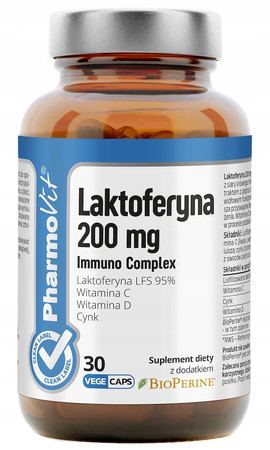 PHARMOVIT Laktoferyna 200 mg Immuno Complex na wsparcie układu odpornościowego 30 kaps. BEZGLUTENOWE