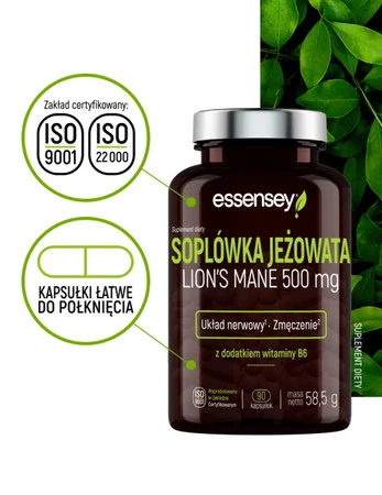 Essensey Soplówka Jeżowata + witamina B6 na wsparcie układu nerwowego 90 kaps.