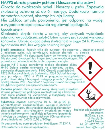 BROS HAPPS - obroża przeciw pchłom i kleszczom dla dużych psów 60cm