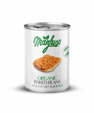 Manfuso − Fasola biała w sosie pomidorowym BIO − 400 g / 240 g