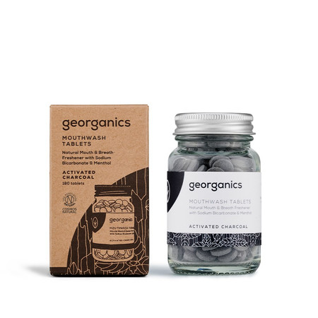 Georganics, Naturalne tabletki do płukania jamy ustnej, do codziennej pielęgnacji, z aktywnym węglem, 180 tabletek