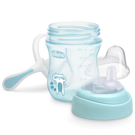Chicco Pierwszy Kubek Treningowy z Miękkim Ustnikiem Chłopiec 4m+ Kubeczek Chicco z silikonowym ustnikiem 200 ml